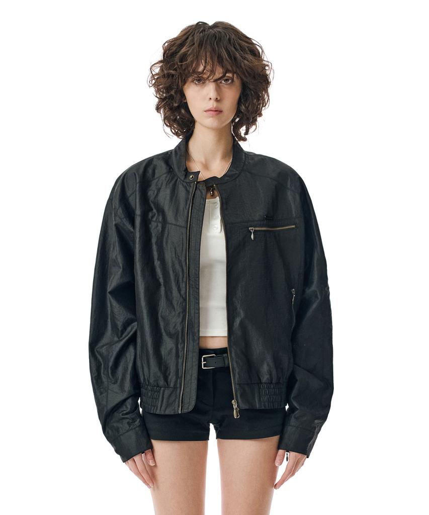 Secondmono Coated Nylon Zip Jacket [Black]_Sejk034Black