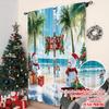 Set Of 2 Flat Printing Christmas Party Curtain Santa Claus Beach Tropical Snowman Polyester Without Electricity Spring Perfect Made