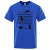 Cotton T Shirt Printed Cat Playing Staves Funny T-shirts for Men Summer Short Sleeve Top Tee Shirts Casual Basic Mens T-shirt