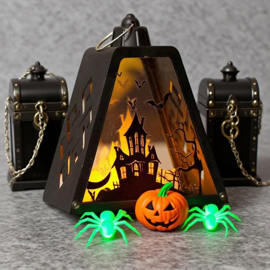Halloween Handheld LED Lantern Portable Night Light with Pumpkin Castle Witch Pattern Battery Operated Halloween Lamp for Indoor Outdoor Party Decor