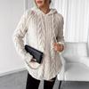 Women's Solid Color Hooded Jacquard Long Sleeve Jacket Slim Drawstring Furry Sweatshirt
