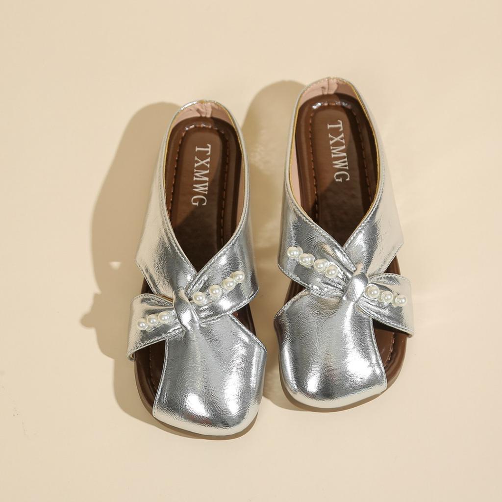 Baotou half slippers women's 2025 summer new outer wear one pedal low heel cool slippers French flat bottom outer wear hollow