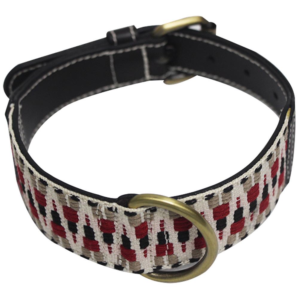New Luxury Retro Knitted Embroidered Leather Dog Collar Soft and Adjustable Cowhide Dog Collar
