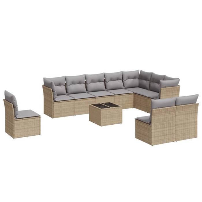 VidaXL Garden Lounge Set 11 Pcs with Beige Cushions Wicker 3249648