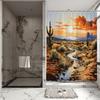 Desert Sunset Shower Curtain - Cactus Silhouettes, Orange Sky & Mountains, Polyester Fabric, Digital Painting