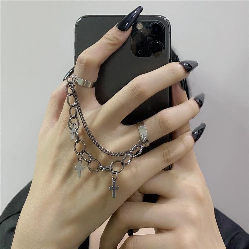 Punk Hip-Hop Kreuzring Hand Mehrschichtig Gefaltet Retro Fingerkette Verstellbare Ringe Schmuck Geschenk für Unisex Ring Party Ringe