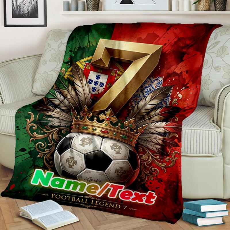 1PC Custom Name Portugal Football Legend outdooor Flannel blankets Throw Blanket All-Season Throw Gift Bedspread for Couch, Bed, Camping Holiday Birth