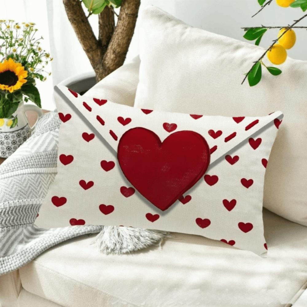 Soft Love Heart Pillow Cover Comfortable Linen Valentine's Day Love Pillowcase Rectangular Couple Love Cushion Cover Cushions
