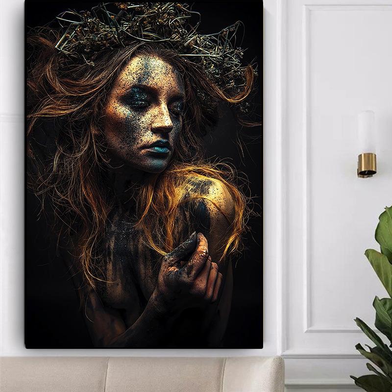 Black And Gold Tattoo Women Malba na plátně Plakáty a obrazy Nástěnné umění Obraz Skandinávský Do obývacího pokoje Domácí dekorace Cuadros