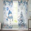 Jul- och Vinter Snögubbe Gardiner För Vardagsrum Sovrum Hemdekoration Fönster Voile Tyllgardin Draperier