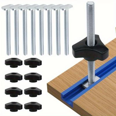 8 Pack T Bolt and Nut Set M8 Woodworking Tool Jigs Screw Slot Fastener and Through Hole Nut Miter Track Bolts Jig
