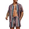 Men's Hawaiian Shirt Set Short-Sleeve Shirt Hawaiian Casual 3D Linen Palm Print Set