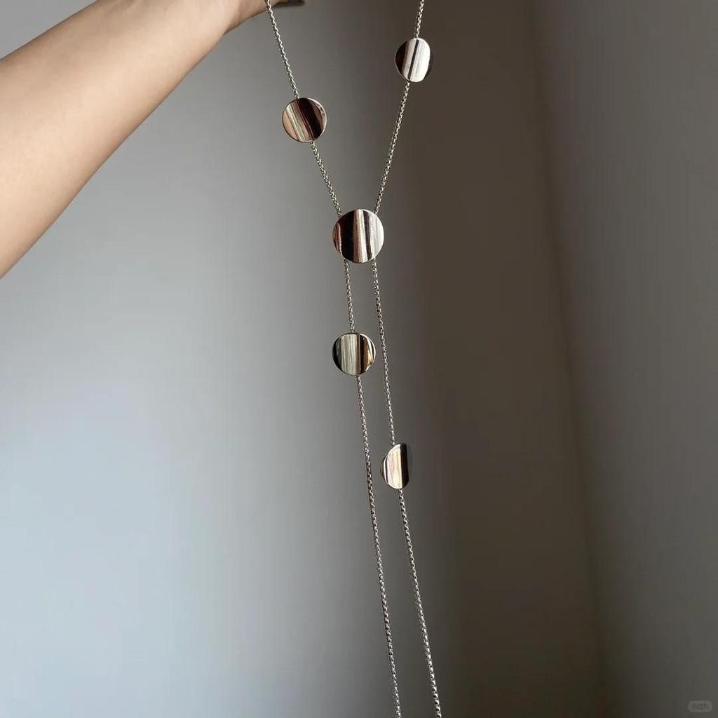 Gold or Silver Disc Tassel Necklace: Chic Retractable Clavicle Chain