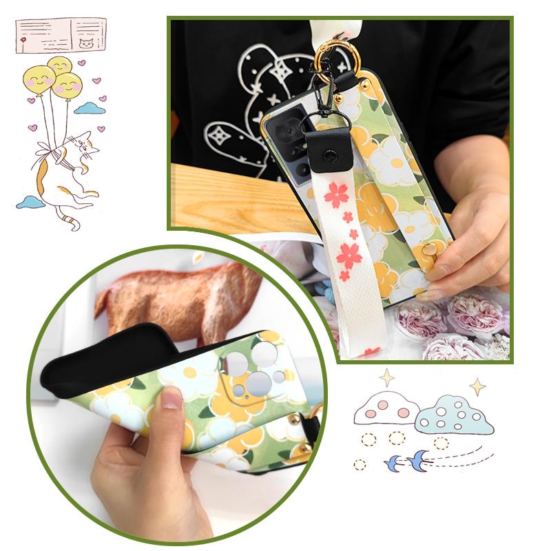 Lanyard Anti-knock Phone Case For TCL 40SE/T610K Dirt-resistant Flower Silicone Protective Ring Oil Painting Shockproof