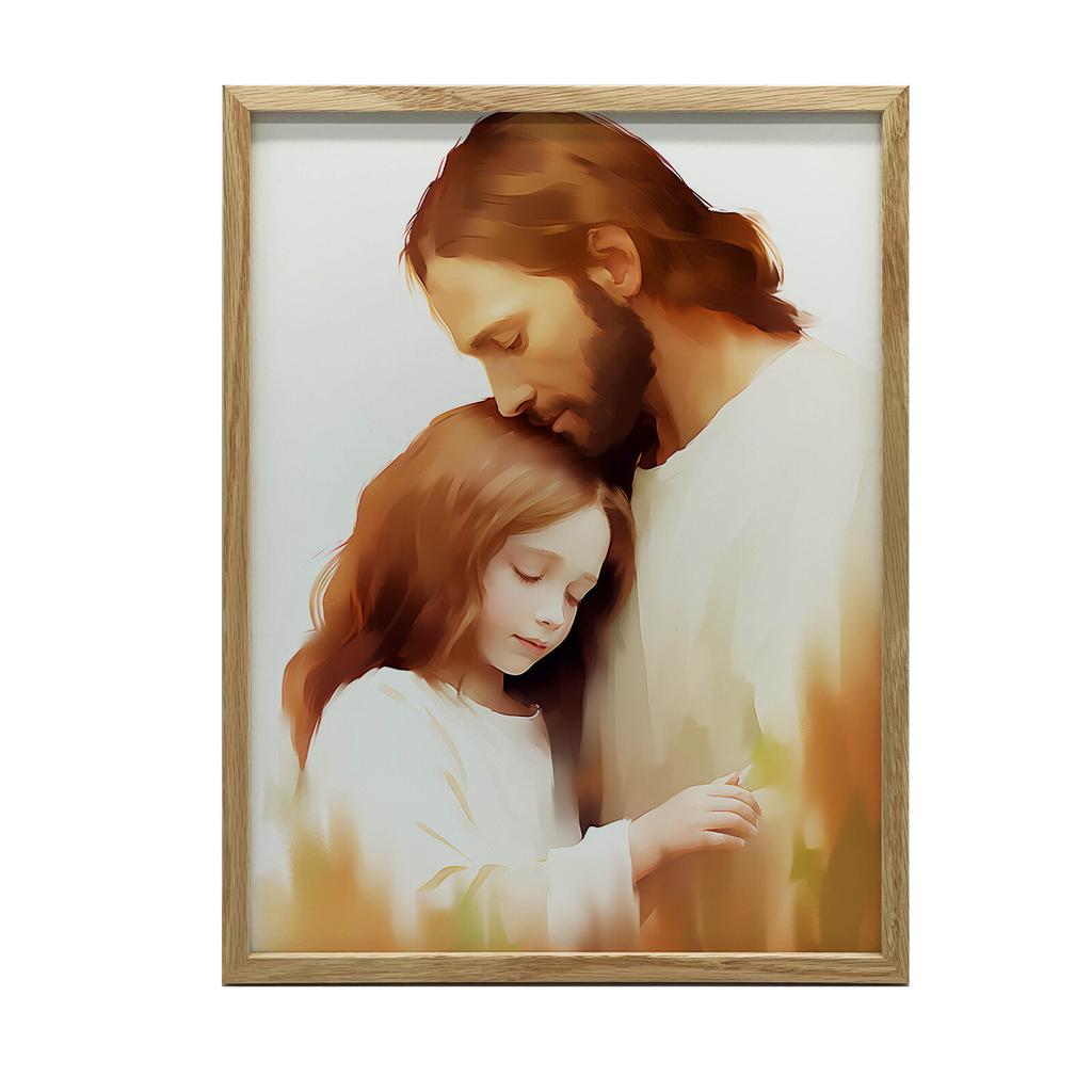 Objęcia Miłości - Jezus I Dziewczynka Objęcia Miłości - Jezus I Dziewczynka, 50X70 Cm, Rama Aluminiowa Czarna, Papier Matowy 230 Gsm