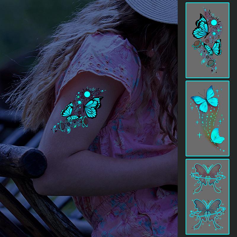 Butterfly Nightglow ajutise tätoveeringuga naiste kehakunstiga maalimise käe tätoveeringu kleebis
