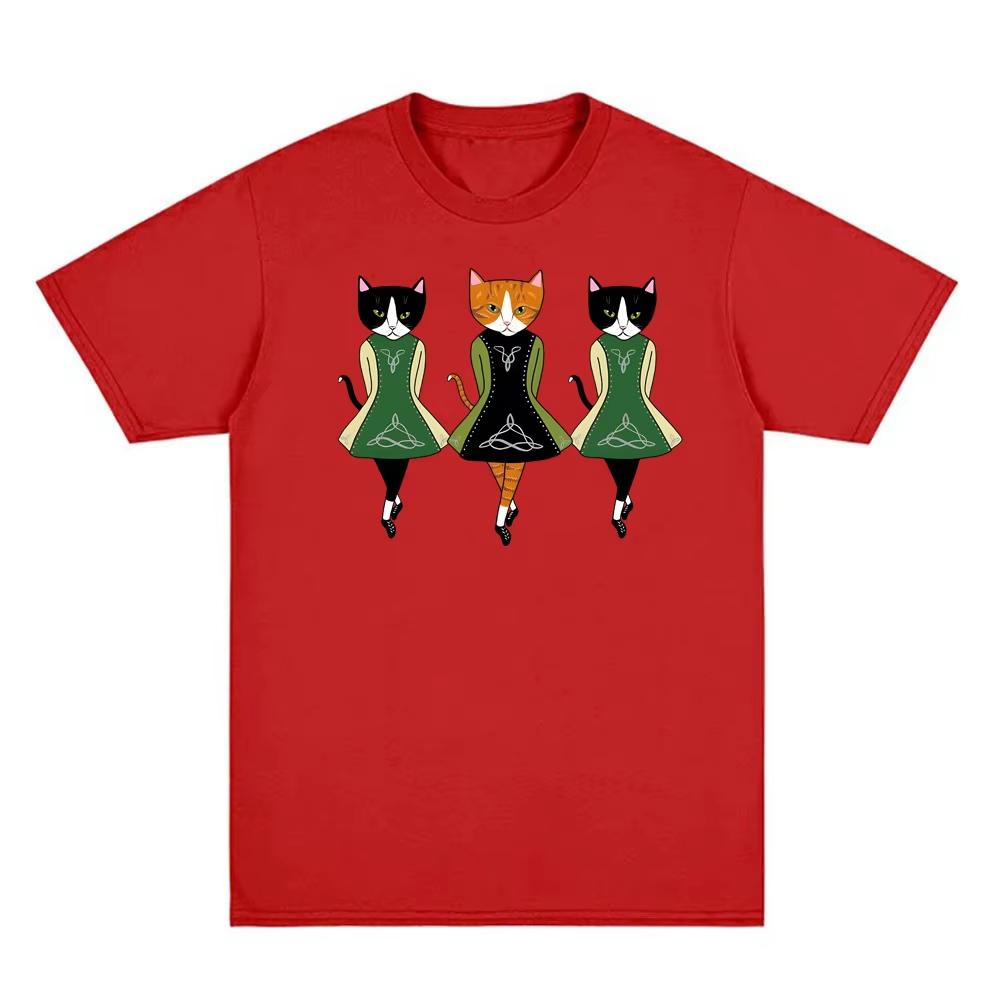 Irish Step Dancing Cats TShirt High Quality Round Neck Comfortable Tees Summer Casual Clothes Fashion Pure Cotton Oneck Tops