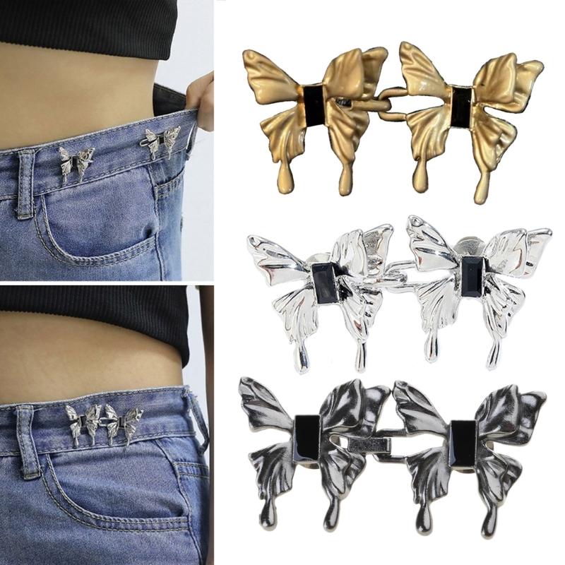 2pcs Nail-free Waist Buckle Butterfly Waist Closing Artifact Adjustable Snap Button Detachable Clothing Pant Jean Sewing