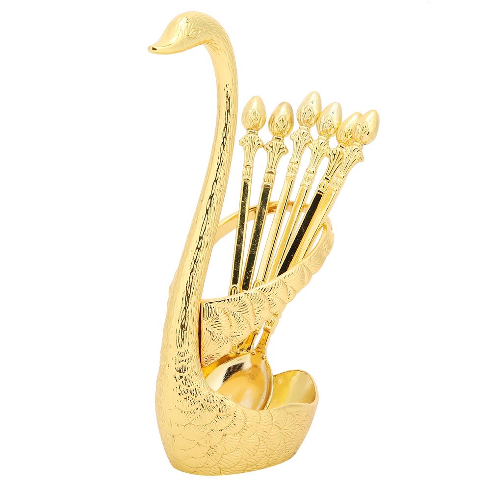 Набор фруктовых десертных ложек из цинкового сплава в форме лебедя, кухонная посуда, свадебные принадлежности(Золотые 6 ложек )
