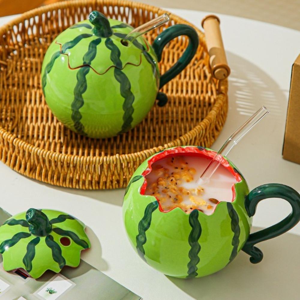 Heat Resistant Ceramic Watermelon Cup 500ml Capacity Coffee Mugs Cute Drinking Cup Cafe