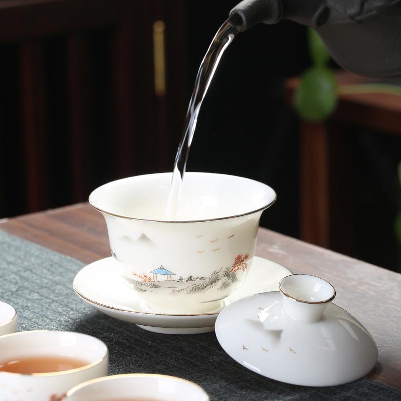 Company Activities Business Gifts Suet Jade Porcelain Kung Fu Tea Set Household Gift