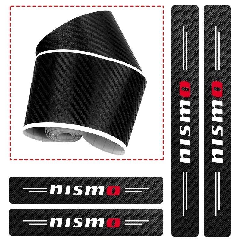4Pc Carbon Fiber Car Door Sill Threshold Protector Logo Stickers For Nissan Nismo Note Armada Pulsar Pathfinder X-Trail Qashqai