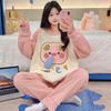 Women's Winter Coral Fleece Pajamas, Long-Sleeved Flannel Set with Velvet, Suitable for Spring and Autumn, Can Be Worn Outdoors