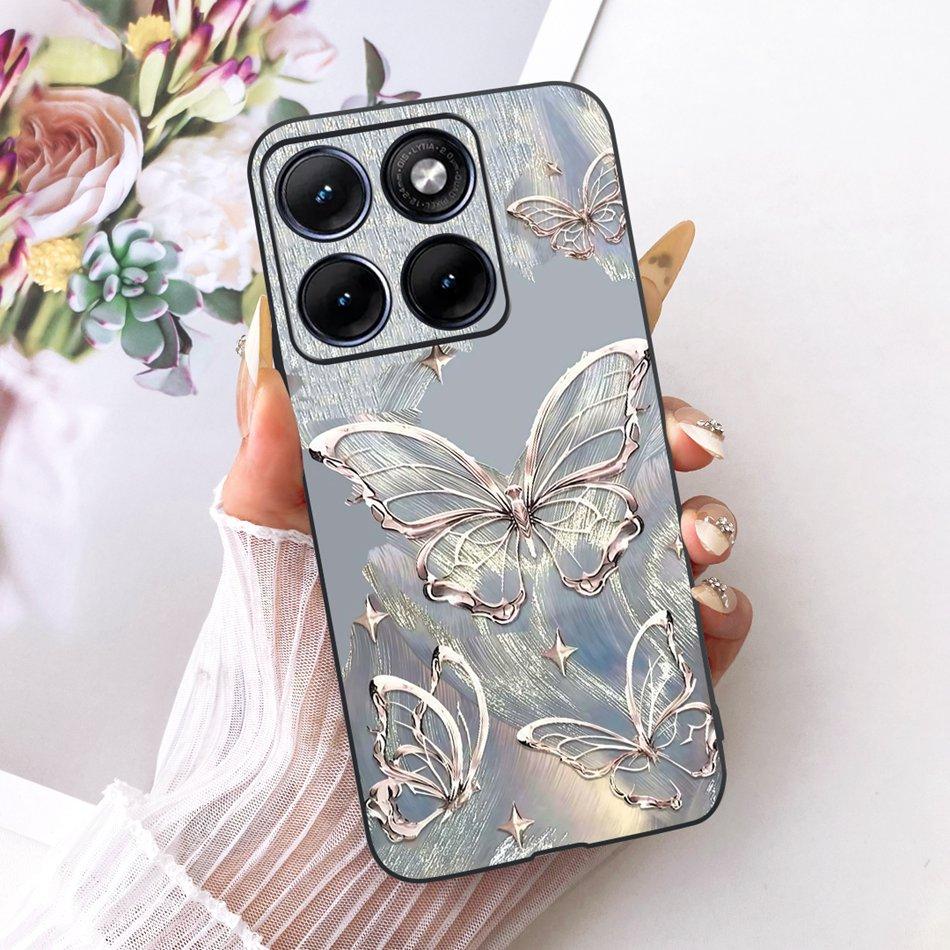 Für Motorola Edge 70 Fusion Niedliche Blume Schmetterling Katze Bemalte Hülle Für Motorola Edge70 Fusion 5G Schwarzes Silikon Weiche Handyhüllen