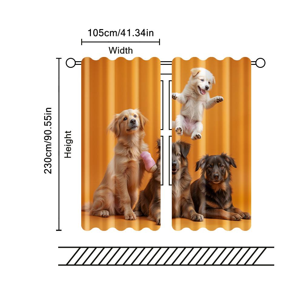 2 ks, filtrační závěsy (kromě prutů, nepohyblivé, bez baterií) Roztomilý kreslený pes pro použití v ložnicích a obývacích pokojích