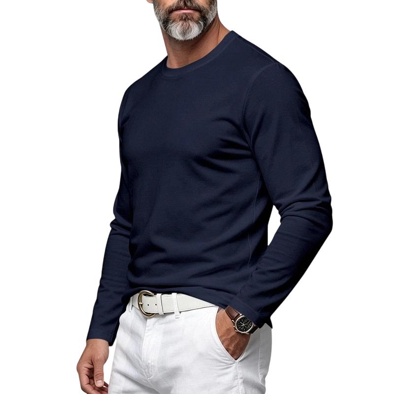 Men's Long Sleeve Neck T-Shirt Lightweight Breathable Loose Fit Casual Versatile Tee for Commuting
