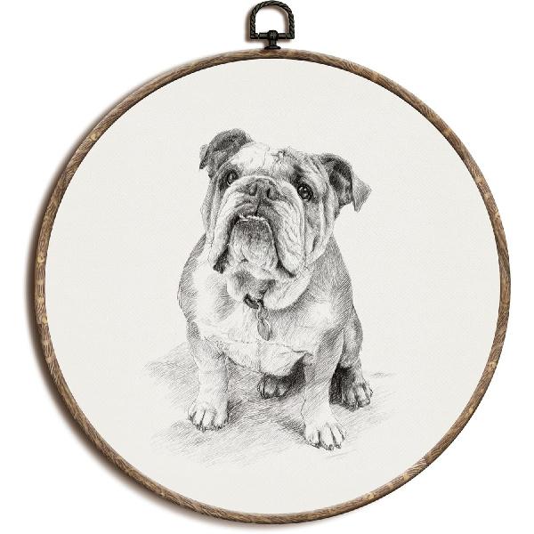 laveliabel French Bulldog Sketch Round Canvas Art Wall Decor, French Bulldog Lying Down Framed Canvas Prints, Vintage Minimalist Dog Round Hanging english bulldog