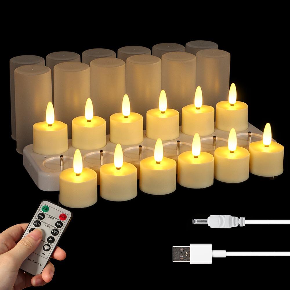 4/6/8/12 PCS Rechargeable Christmas LED Candle Light Remote Control Candle Lamp Tea Light  New Year