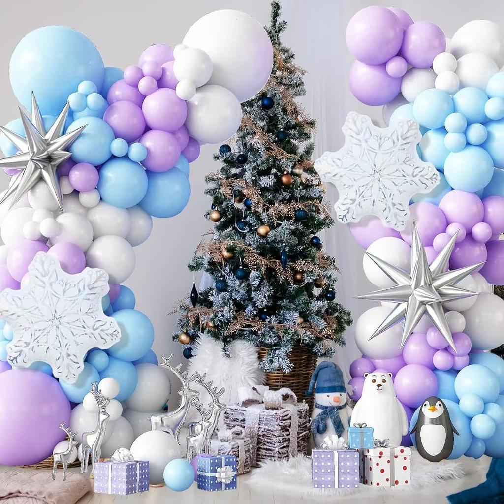 Christmas Snowflake Theme Balloon Chain Set Exploding Star Winter Balloon Arch Decoration Photo Props