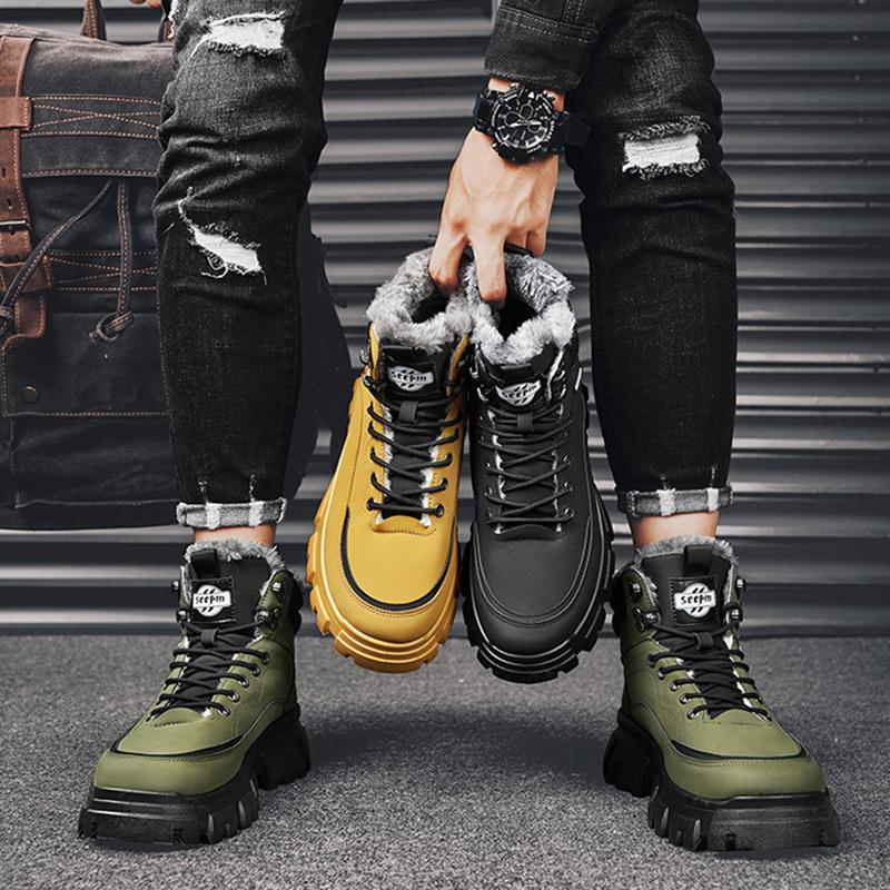 

Чоловічі зимові флісові кросівки з хутряною підкладкою, високі туристичні кросівки, повсякденні слипони, тактичні черевики на шнурівці, теплі чоловічі зимові черевики, короткі черевики 39