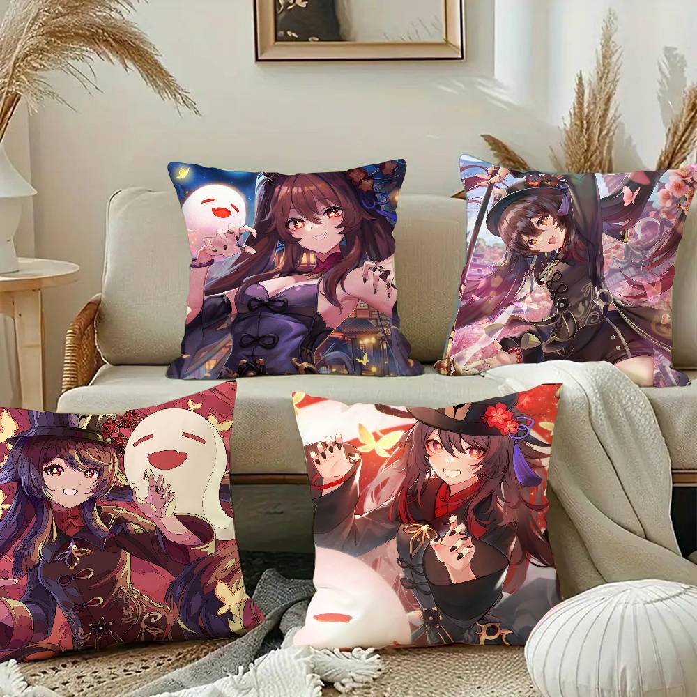 Genshin Impact Hu Tao Game Pillow Case Square Pillow Bedroom Sofa Leisure Comfort Cushion Car Home Decoration