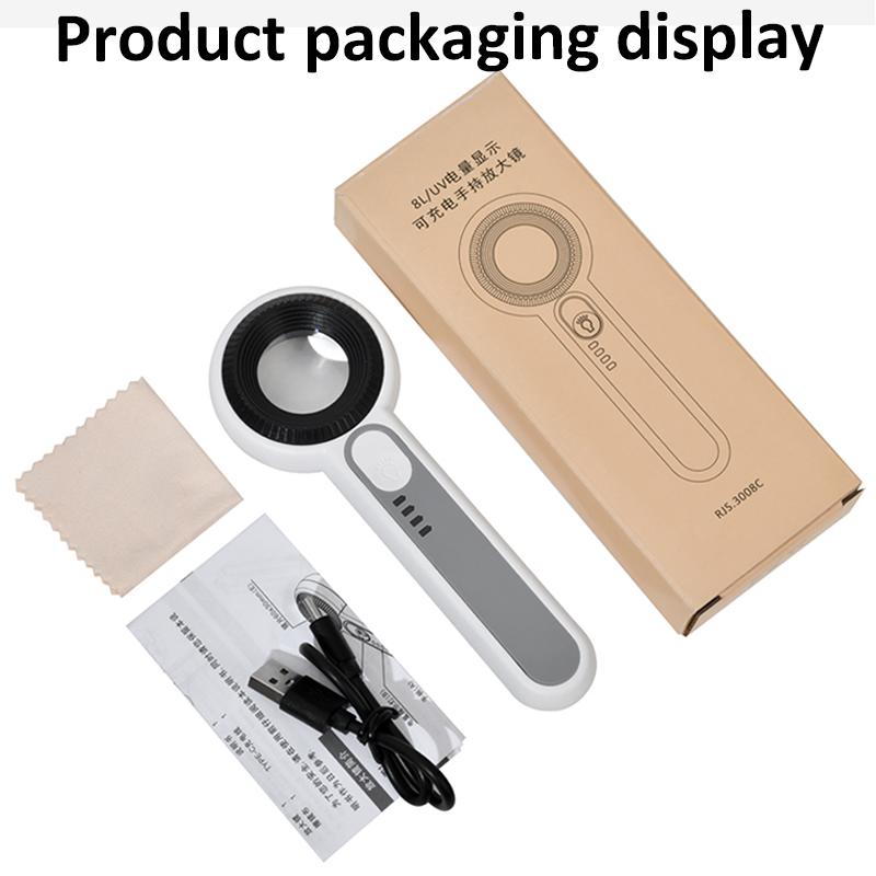 60x Handheld Rechargeable Magnifying Glass With 4led Auxiliary Lighting 4uv Lamp Illuminated Magnifier For Reading/repair