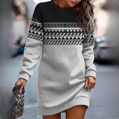 Autumn Spring Sweatshirt Dresses for Women Print O Neck Long Sleeve Casual Loose Dress Woman Sweatshirts Robe