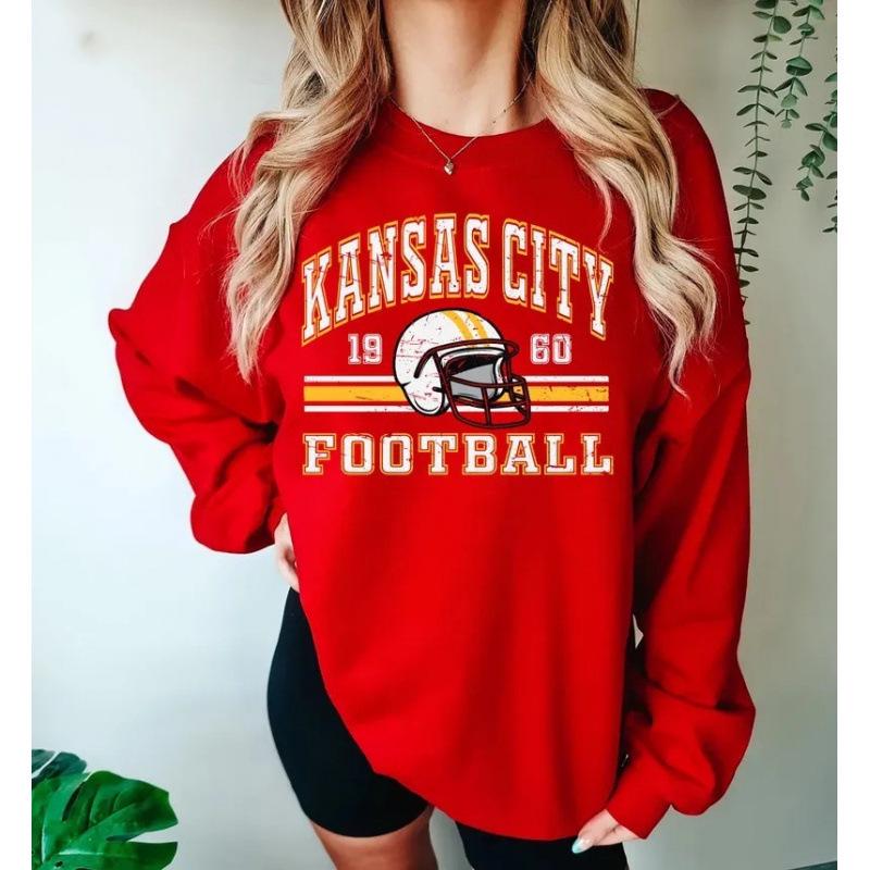 Women's Retro Kansas City Chiefs Crewneck Sweatshirt - Autumn/Winter Casual Long Sleeve Pullover