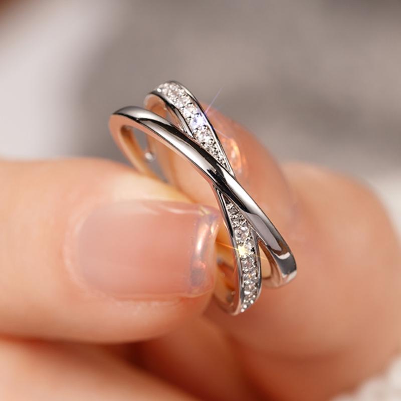 

Huitan Модные лаконичные кольца на пальцы крест-накрест с кубическим цирконием, эффектные аксессуары для женщин для повседневной носки, шикарный циркон 10