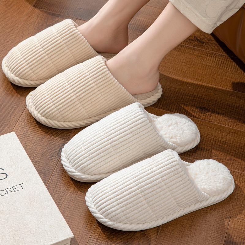 Fashion striped winter slippers Cotton women's non-slip slippers Floor mute slippers comfortable flip-flops