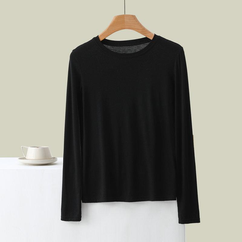 Women's Crew Neck Long Sleeve Tee Slim Fit Commuter Casual Top Solid Rayon Spandex Summer Undershirt Basic Layering Shirt