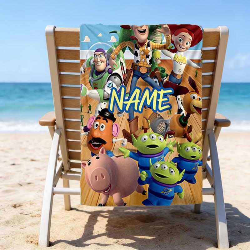1pc Toy Story3 Beach Towel with Custom Name, Beach/Swimming/Bath/Picnic/Camping Towel, Suitable for Seaside Beaches