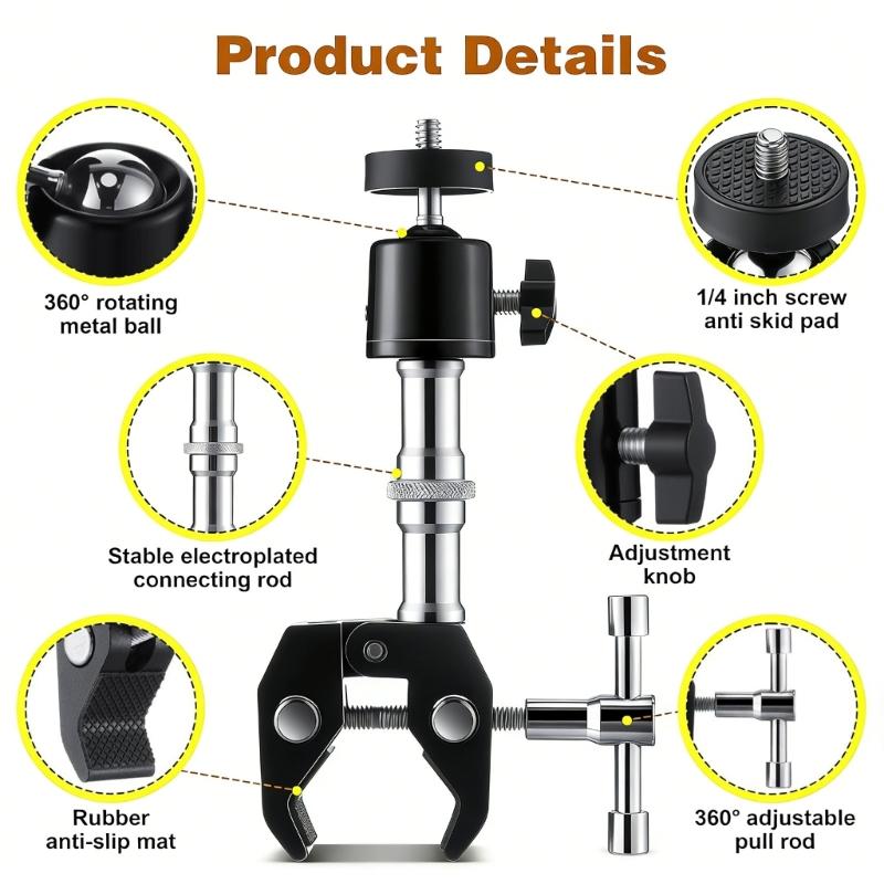 Universal Ball Head Mount With 1/4Inch Thread For Camera Tripod Light Stand And Microphone Holder Adjustable Arm
