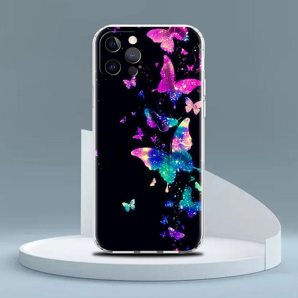 Transparente Hülle für Apple iPhone 14 13 11 12 Pro 7 8 Plus XR X XS Max 6 6S 14Pro Silikon Handyhülle Beauty Pink Schmetterling