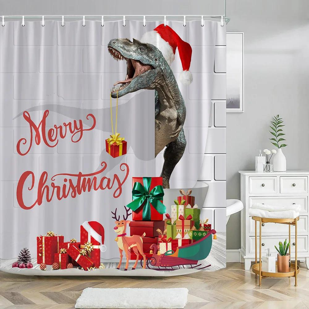 Cartoon Animal Shower Curtains Funny Bathe Dinosaur Cute Black Pet Cat Flower Plant Leaves Kids Bathroom Decor Cloth Curtains