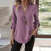 Women's Fashion Nine-minute Sleeve Cotton Linen Solid Colour Casual V-Neck Pocket Blouse Top