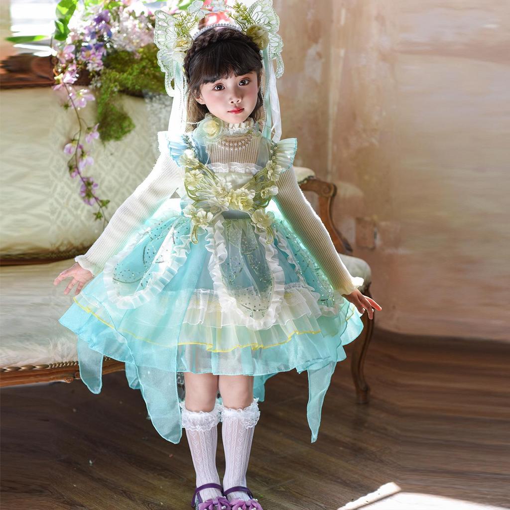 Girls' Green Winter Elf Princess Dress - Puff Skirt & Sweater Combo