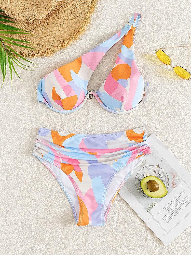 TS JYL-BK169 One-Shoulder Ruched Suit, High-Waist Triangle Swimwear For Ladies S