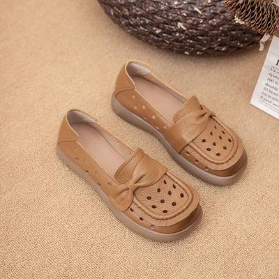 Women Shoes For Summer Flats Genuine Leather Shoes Flat Slip On Loafers Women Casual Shoes Hollow Out Breathable Flats