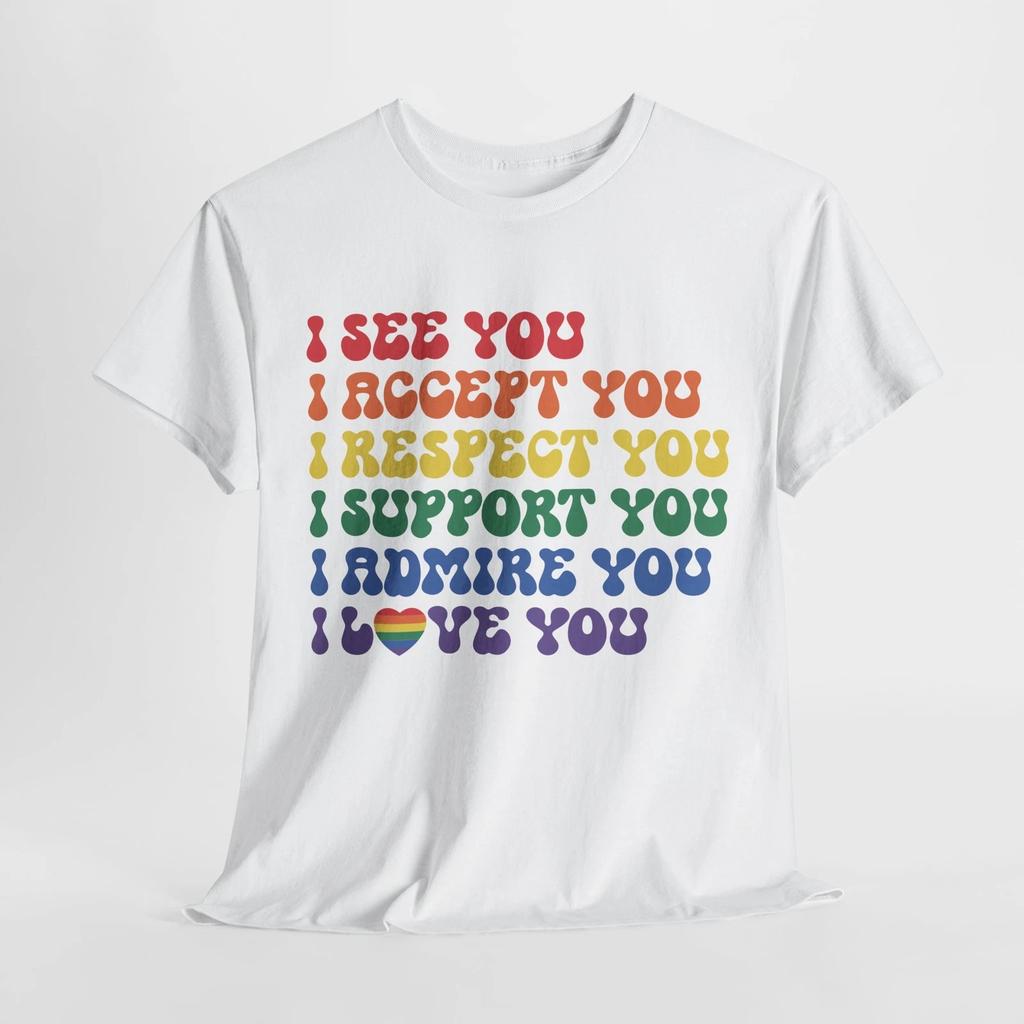 Colorful Pride Flag T-shirt Tops Tees Unisex | LGBTQ+ Supporter Tee | Love & Unity